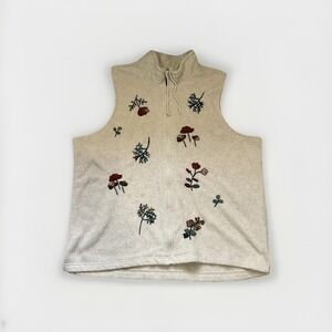 Cascade Blues Vest Womens 2X Embroidered Floral Full Zip Mushroom Organic Hippie